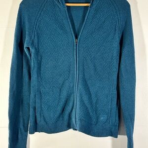 REI Women's Cotton Tencel Blend Teal Zip up Hooded Cardigan Sweater